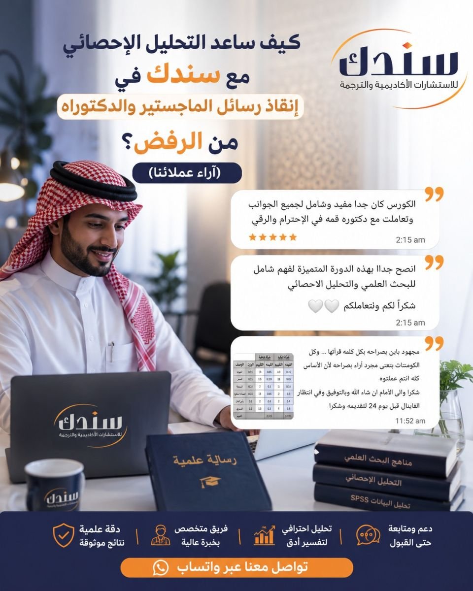 دور التحليل الإحصائي مع سندك في إنقاذ رسائل الماجستير والدكتوراه من الرفض